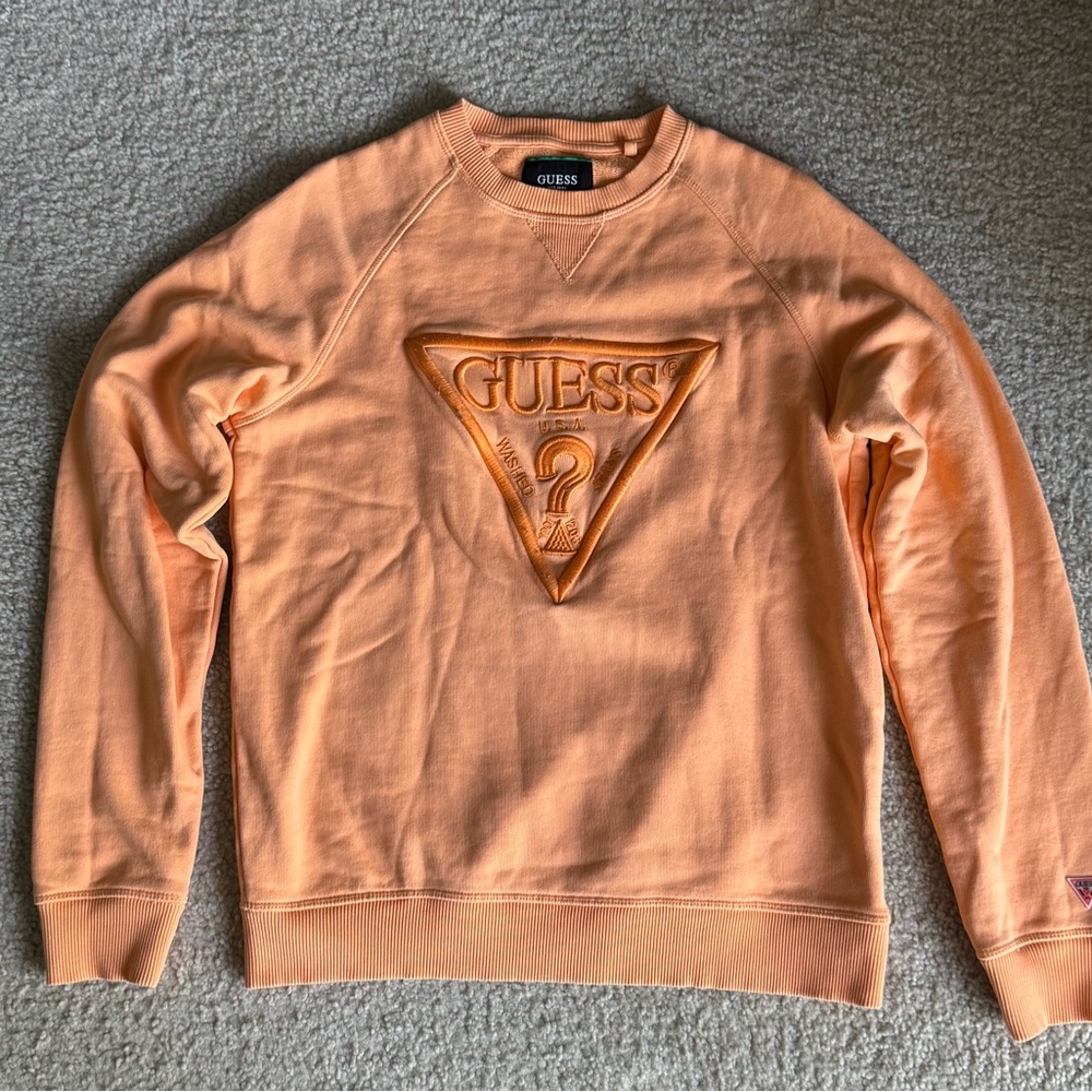 GUESS Men's Vibrant Orange Crewneck Sweater